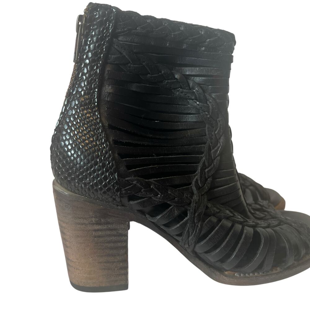 Freebird Bela Black Leather Peep Toe Heeled Sandals Size 7 - Picture 6 of 15